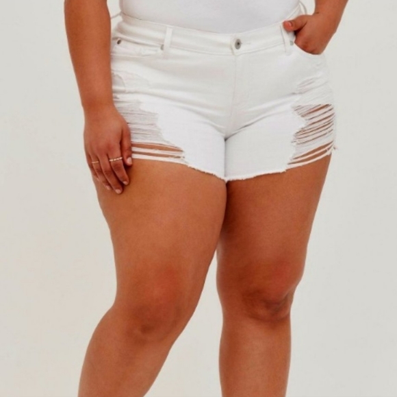 torrid Pants - Distressed white denim shorts.